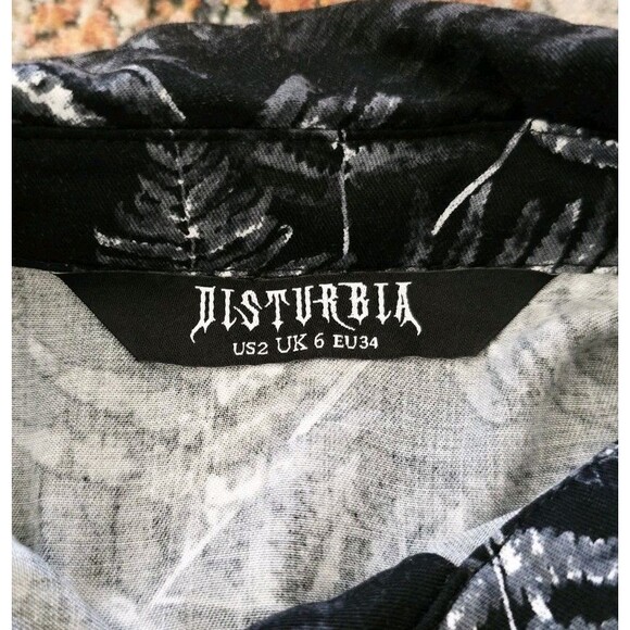 Disturbia Bracken Tie Waist Dress Mystic Dark Floral Button Up Witchy Goth Sz 2 - Picture 3 of 10